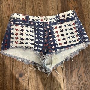 Red white and blue free people jean shorts